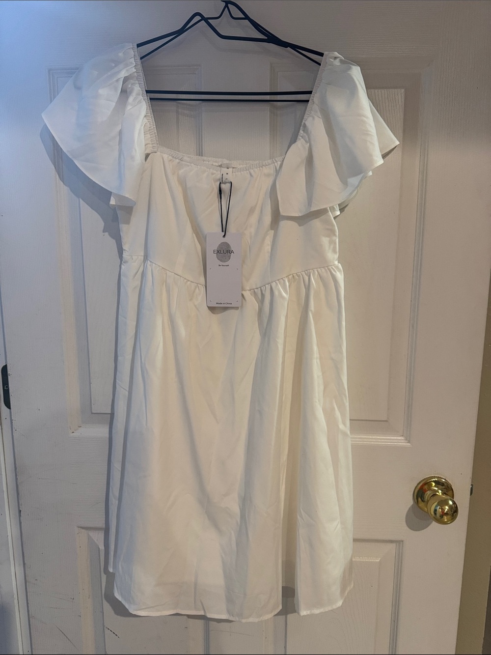 Exlura White Off-Shoulder Ruffle Mini Dress